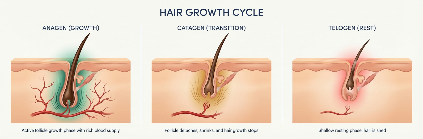 Hair growth cycle — Anagen, Catagen, Telogen phases