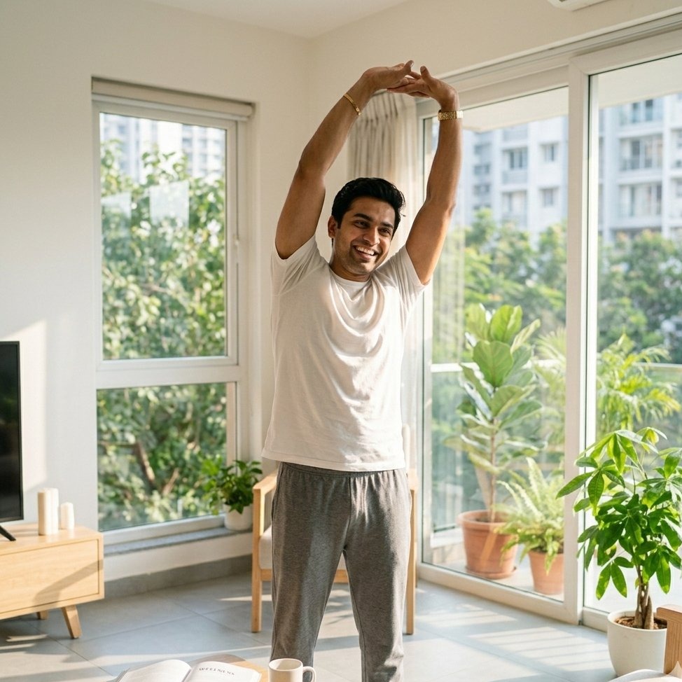 Man stretching energetically