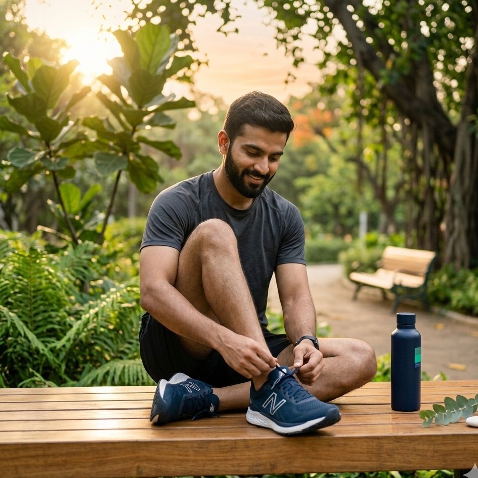 Man tying running shoes